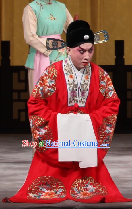 Jin Yunu Chinese Peking Opera Bridegroom Apparels Costumes and Headpieces Beijing Opera Young Male Garment Scholar Mo Ji Wedding Clothing