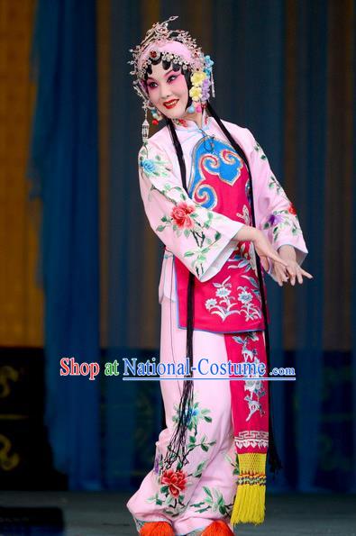 Chinese Beijing Opera Village Girl Garment Costumes and Hair Accessories Traditional Peking Opera Hua Tan Dress Country Woman Jin Yunu Apparels