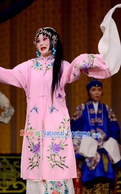 Chinese Beijing Opera Diva Jin Yunu Garment Costumes and Hair Accessories Traditional Peking Opera Hua Tan Dress Actress Pink Apparels