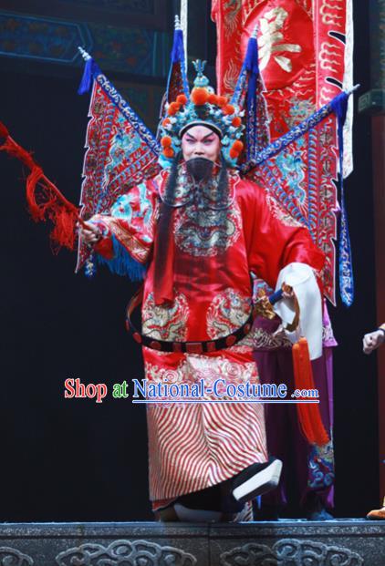 Chinese Peking Opera Elderly Male Apparels Costumes and Headpieces Beijing Opera King Wu Sangui Garment Armor Clothing with Flags