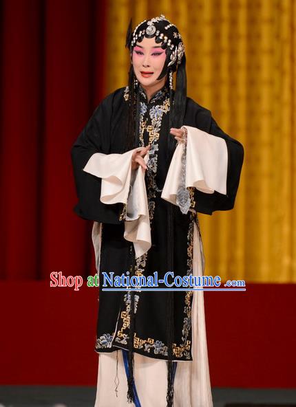 Chinese Beijing Opera Actress Dou E Garment Snow in June Costumes and Hair Accessories Traditional Peking Opera Tsing Yi Black Dress Diva Apparels