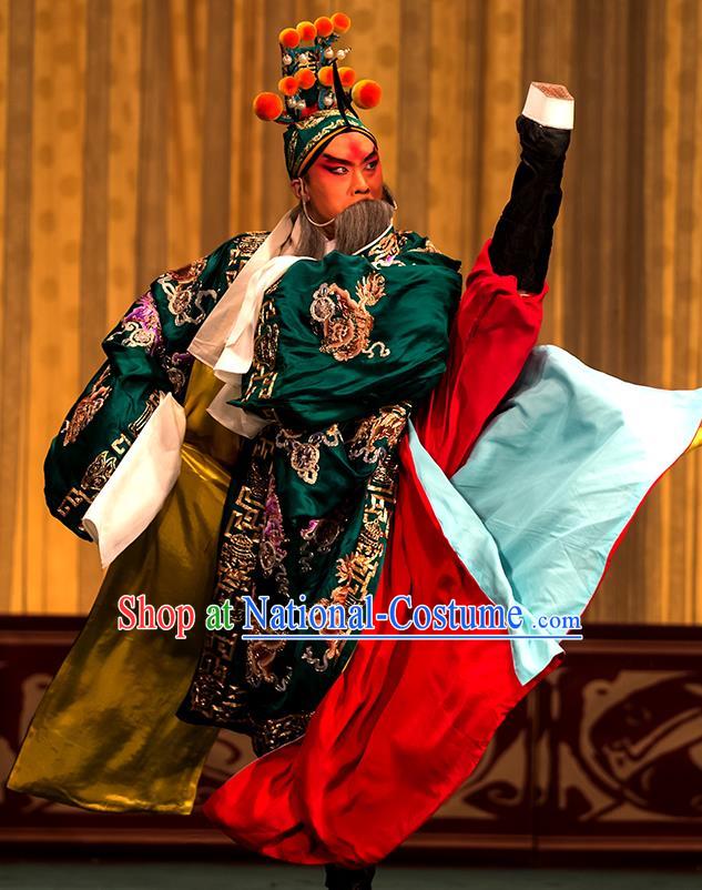 Four Heroes Village Chinese Peking Opera Laosheng Apparels Costumes and Headpieces Beijing Opera Elderly Male Garment Swordsman Luo Hongxun Clothing