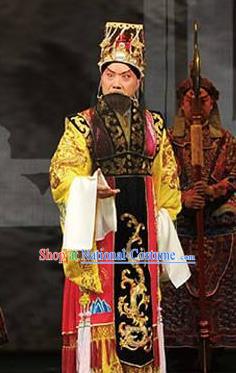 Hua Long Dian Jing Chinese Peking Opera Laosheng Apparels Costumes and Headpieces Beijing Opera Elderly Male Garment Emperor Li Shimin Clothing