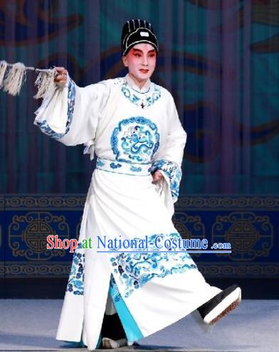 Hua Long Dian Jing Chinese Peking Opera Xiaosheng Apparels Costumes and Headpieces Beijing Opera Young Male Garment Scholar Ma Zhou Clothing