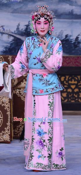 Chinese Beijing Opera Young Lady Garment Costumes and Hair Accessories The Jade Hairpin Traditional Peking Opera Servant Girl Dress Apparels