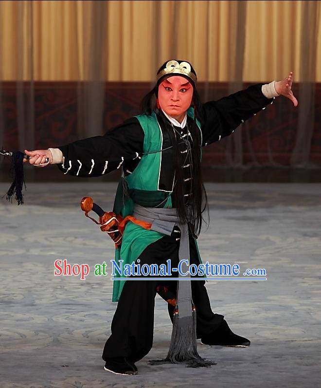 Ying Xiong Yi Chinese Peking Opera Swordsman Apparels Costumes and Headpieces Beijing Opera Wusheng Garment Martial Male Yan Qing Clothing