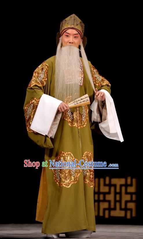 Ding Sheng Chun Qiu Chinese Peking Opera Laosheng Apparels Costumes and Headpieces Beijing Opera Elderly Male Garment Clothing