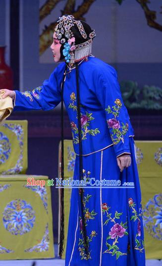 Chinese Ping Opera Young Mistress Blue Apparels Costumes and Headpieces Shao Gu Ji Traditional Pingju Opera Diva Dress Garment