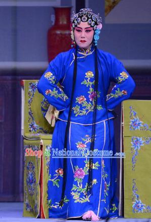 Chinese Ping Opera Young Mistress Blue Apparels Costumes and Headpieces Shao Gu Ji Traditional Pingju Opera Diva Dress Garment