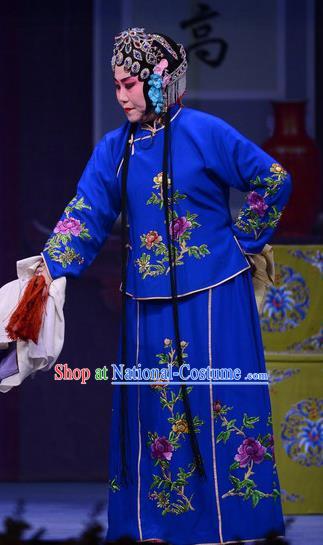 Chinese Ping Opera Young Mistress Blue Apparels Costumes and Headpieces Shao Gu Ji Traditional Pingju Opera Diva Dress Garment