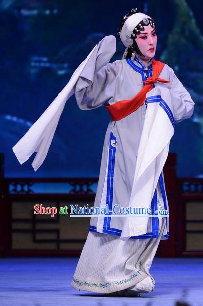 Chinese Ping Opera Distress Female Apparels Costumes and Headpieces Shao Gu Ji Traditional Pingju Opera Actress Grey Dress Garment