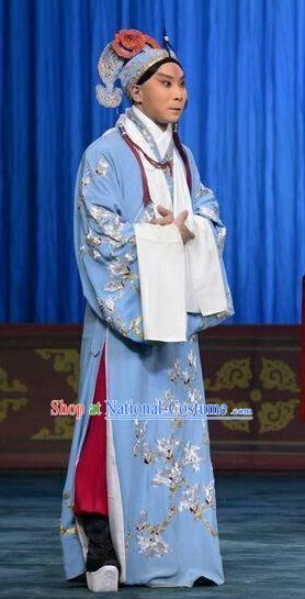 Da Jiu Guan Chinese Peking Opera Xiaosheng Apparels Costumes and Headpieces Beijing Opera Scholar Garment Young Male Shi En Clothing