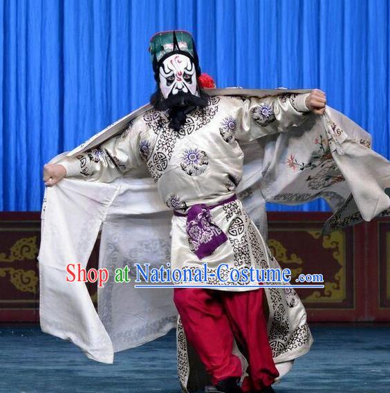 Da Jiu Guan Chinese Peking Opera Bully Jiang Zhong Apparels Costumes and Headpieces Beijing Opera Swordsman Garment Martial Male Clothing