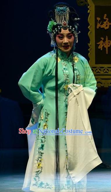 Chinese Ping Opera Actress Jiao Guiying Apparels Costumes and Headpieces Elege for Love Traditional Pingju Opera Distress Maiden Green Dress Garment