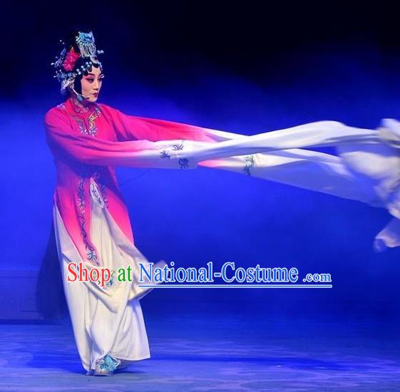 Chinese Ping Opera Diva Jiao Guiying Apparels Costumes and Headpieces Elege for Love Traditional Pingju Opera Distress Maiden Rosy Dress Actress Garment