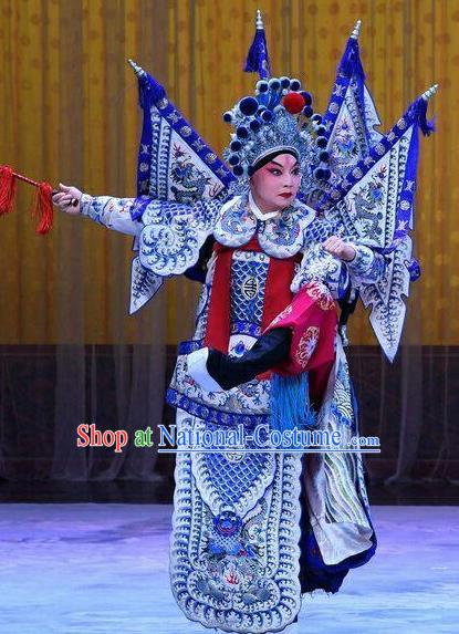 Wang Baochuan Chinese Peking Opera Military Official Apparels Costumes and Headpieces Beijing Opera Martial Male Garment General Xue Pinggui Kao Clothing with Flags