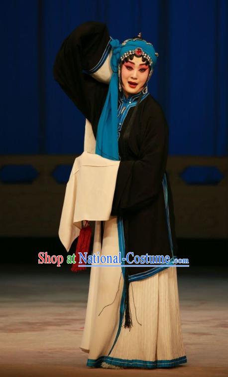 Chinese Beijing Opera Distress Maiden Garment Actress Costumes and Hair Accessories Traditional Peking Opera Wang Baochuan Dress Tsing Yi Apparels