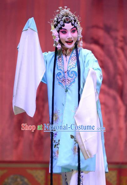 Chinese Ping Opera Diva Li Sanniang Apparels Costumes and Headpieces Traditional Pingju Opera Hua Tan Blue Dress Actress Garment