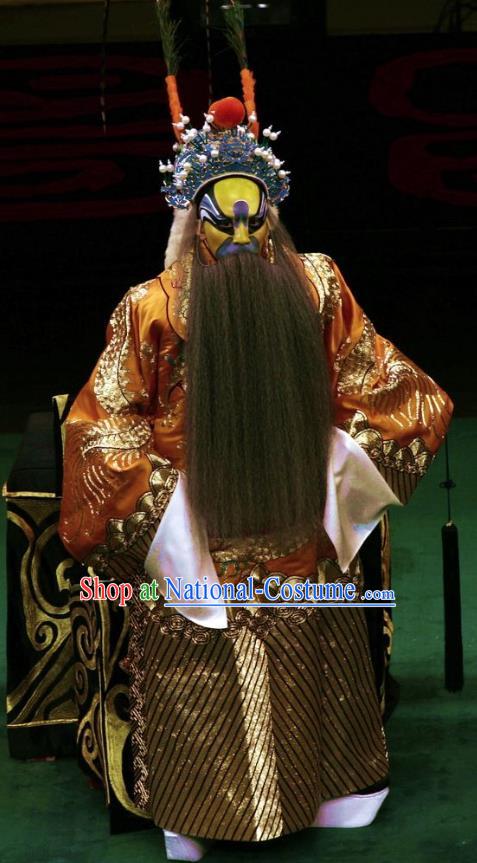 Ding Sheng Chun Qiu Chinese Peking Opera Laosheng Apparels Costumes and Headpieces Beijing Opera Lord Garment King Ji Liao Clothing