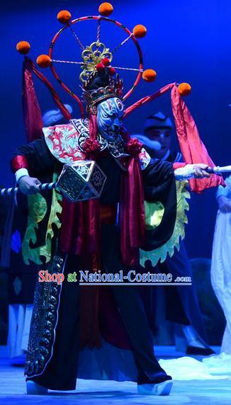 Breeze Pavilion Chinese Ping Opera God Garment Costumes and Headwear Pingju Opera Immortal Armor Apparels Clothing