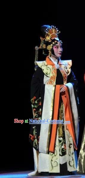 Chinese Beijing Opera Queen Lv Zhi Garment Costumes and Hair Accessories Traditional Peking Opera Chang Le Wei Yang Empress Dress Actress Apparels