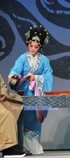 Chinese Beijing Opera Diva Qi Huai Garment Costumes and Hair Accessories Traditional Peking Opera Chang Le Wei Yang Hua Tan Blue Dress Actress Apparels