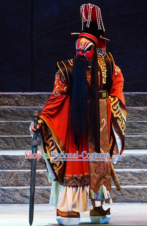 King of Qi Tian Heng Chinese Peking Opera Jing Apparels Costumes and Headpieces Beijing Opera Painted Role Garment Lord Clothing