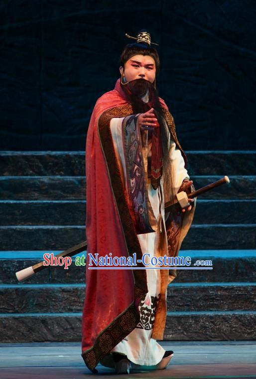 King of Qi Tian Heng Chinese Peking Opera Monarch Apparels Costumes and Headpieces Beijing Opera Elderly Male Garment Clothing