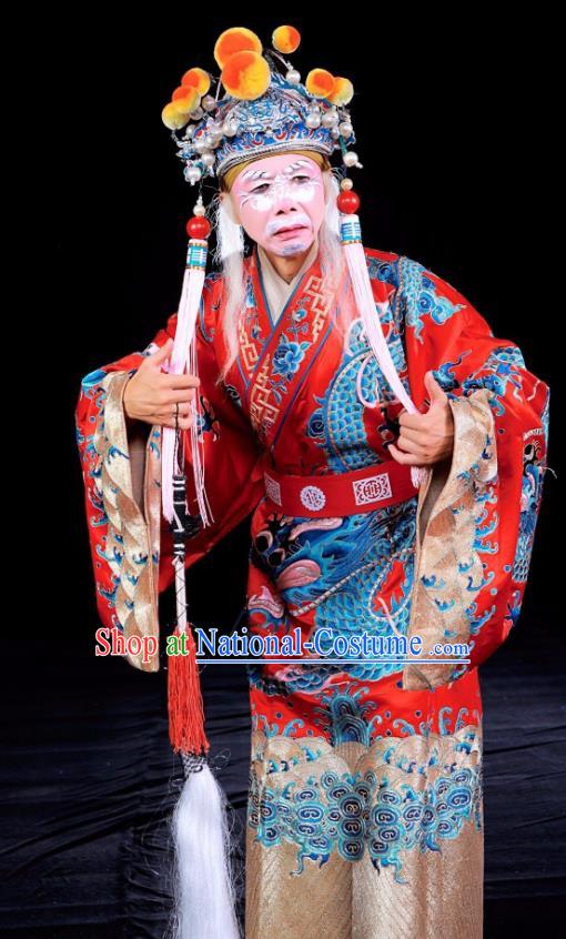 Tai Hou Gai Jia Chinese Sichuan Opera Court Servant Apparels Costumes and Headpieces Peking Opera Old Eunuch Garment Red Clothing