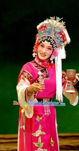 Chinese Beijing Opera Actress Garment Consort Bai Jie Costumes and Hair Accessories Traditional Peking Opera Queen Rosy Dress Hua Tan Apparels