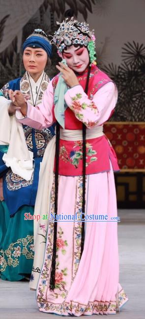 Chinese Beijing Opera Young Lady Garment Cui Ping Mount Costumes and Hair Accessories Traditional Peking Opera Maidservant Luan Ying Dress Apparels