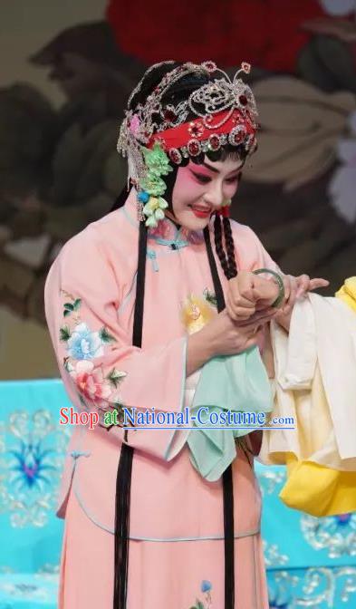 Chinese Beijing Opera Xiaodan Garment Costumes and Hair Accessories Traditional Peking Opera Young Lady Dress Maidservant Luan Ying Apparels