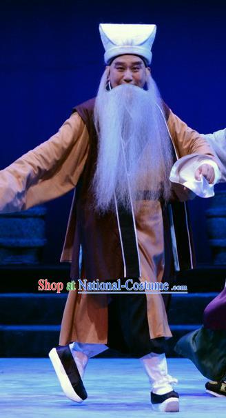 Breeze Pavilion Chinese Ping Opera Laosheng Garment Costumes and Headwear Pingju Opera Elderly Male Zhang Yuanfang Apparels Clothing