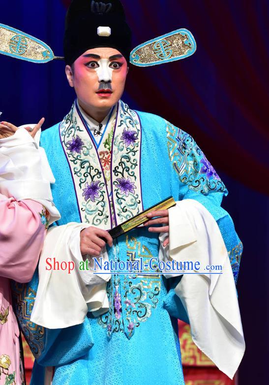 Divorce Case Chinese Sichuan Opera Young Male Apparels Costumes and Headpieces Peking Opera Xiaosheng Garment Clown Blue Clothing