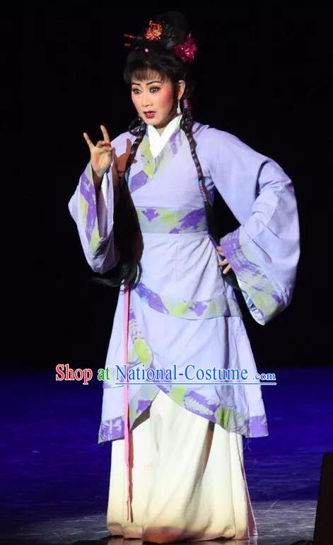 Chinese Sichuan Opera Country Lady Costumes and Hair Accessories Yu Hai Kuang Chao Traditional Peking Opera Actress Pu Lan Dress Diva Apparels