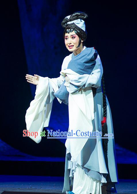 Chinese Sichuan Opera Young Female Du Juan Costumes and Hair Accessories Hui Lan Ji Traditional Peking Opera Actress Dress Country Woman Apparels