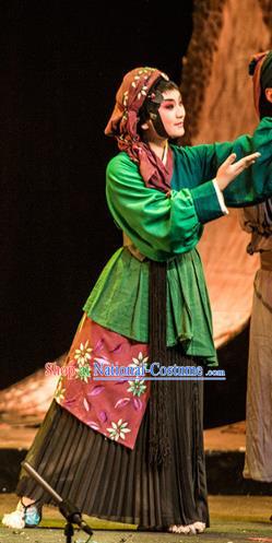 Chinese Sichuan Opera Village Girl Costumes and Hair Accessories Hui Lan Ji Traditional Peking Opera Country Woman Dress Xiaodan Apparels