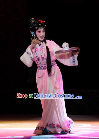 Chinese Sichuan Opera Xiaodan Costumes and Hair Accessories Traditional Peking Opera Young Lady Pink Dress Servant Girl Yan Yan Apparels