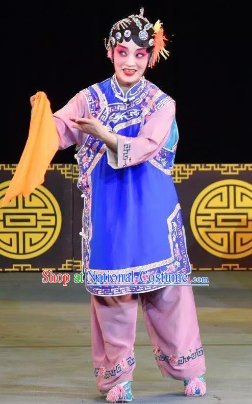 Chinese Sichuan Opera Xiaodan Costumes and Hair Accessories Fen Xiang Ji Traditional Peking Opera Maidservant Dress Apparels