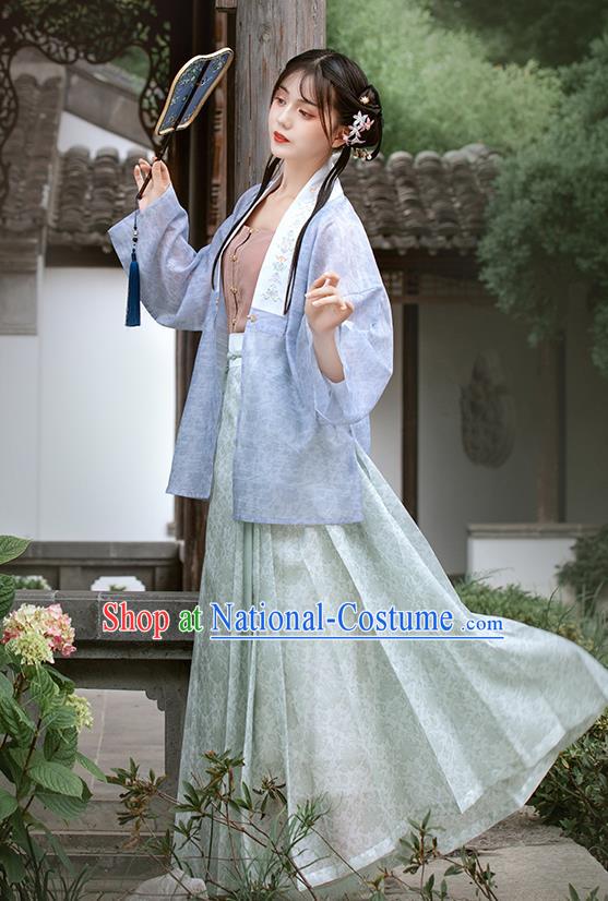 Chinese Ancient Civilian Woman Garment Hanfu Dress Traditional Ming Dynasty Village Girl Historical Costumes Complete Set