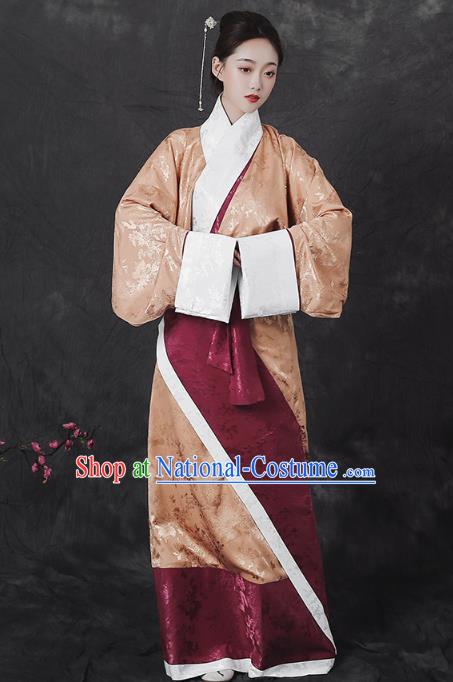 Chinese Traditional Curving Front Robe Hanfu Dress Ancient Han Dynasty Palace Princess Historical Costumes