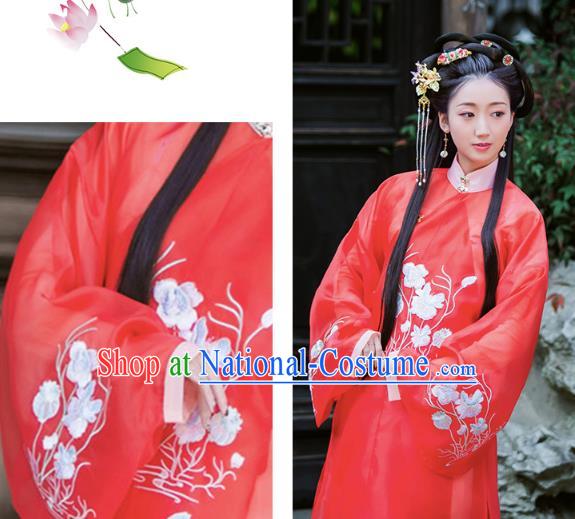 Chinese Traditional Ming Dynasty Embroidered Hanfu Dress Ancient Young Lady Apparels Historical Costumes for Women