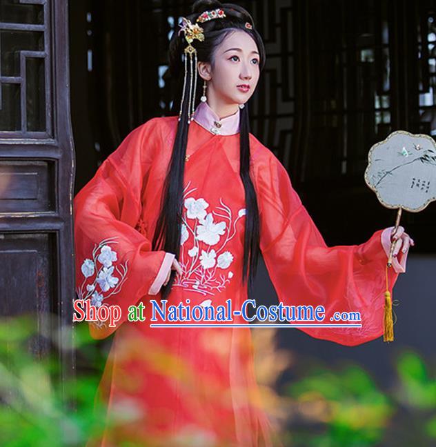 Chinese Traditional Ming Dynasty Embroidered Hanfu Dress Ancient Young Lady Apparels Historical Costumes for Women