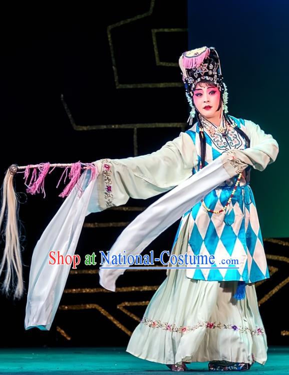 Chinese Sichuan Opera Young Female Qiu Jiang Garment Costumes and Hair Accessories Traditional Peking Opera Hua Tan Dress Taoist Nun Chen Miaochang Apparels