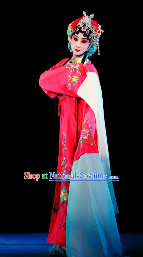 Chinese Sichuan Opera Actress Li Huiniang Red Plum Garment Costumes and Hair Accessories Traditional Peking Opera Hua Tan Dress Young Female Apparels