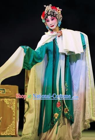 Chinese Sichuan Opera Hua Tan Li Huiniang Red Plum Garment Costumes and Hair Accessories Traditional Peking Opera Young Female Green Dress Apparels