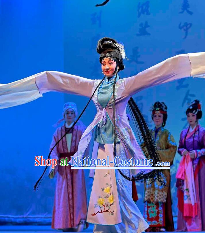 Chinese Sichuan Opera Young Female Garment Costumes and Hair Accessories Traditional Peking Opera Diva Xue Baochai Maidservant Dress Apparels