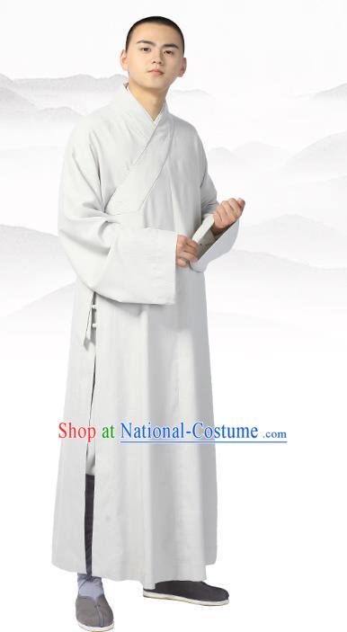 Chinese Traditional Frock Costume Buddhism Clothing Garment Light Grey Monk Robe for Men