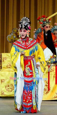 Chinese Sichuan Opera Young Female Garment Costumes and Hair Accessories Traditional Peking Opera Jin Dian Shen La Hua Tan Dress Princess Apparels