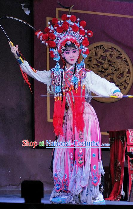 Chinese Sichuan Opera Female Swordsman Garment Costumes and Hair Accessories Traditional Peking Opera Wudan Dress Martial Lady Apparels